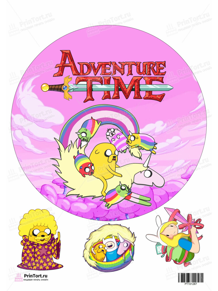 Сахарная и вафельная Картинка для торта»Время приключений (Adventure time)» — PT101287 | Пищевая печать на торте, сахарной, вафельной бумаге -> PrinTort.ru