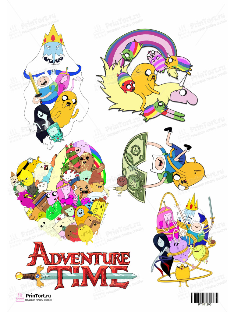 Сахарная и вафельная Картинка для торта «Время приключений (Adventure time)» — PT101293 | Пищевая печать на торте, сахарной, вафельной бумаге -> PrinTort.ru
