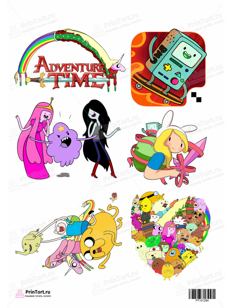 Сахарная и вафельная Картинка для торта «Время приключений (Adventure time)» — PT101294 | Пищевая печать на торте, сахарной, вафельной бумаге -> PrinTort.ru