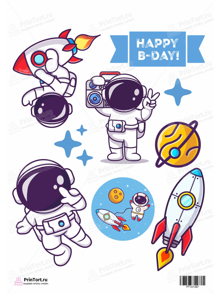 Сахарная и вафельная Картинка для торта «Космос» — PT101397 | Пищевая печать на торте, сахарной, вафельной бумаге -> PrinTort.ru