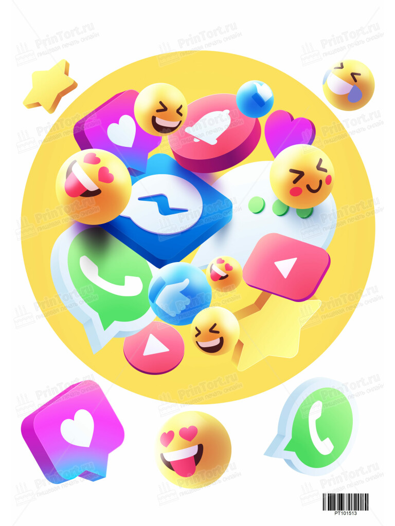 Сахарная и вафельная Картинка для торта «Социальные сети» — PT101513 | Пищевая печать на торте, сахарной, вафельной бумаге -> PrinTort.ru