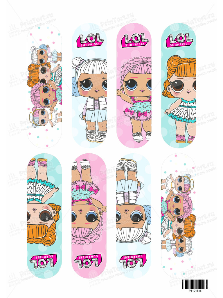 Сахарная и вафельная Картинка для эклеров ЛОЛ «(LOL surprise)» — PT101548 | Пищевая печать на торте, сахарной, вафельной бумаге -> PrinTort.ru