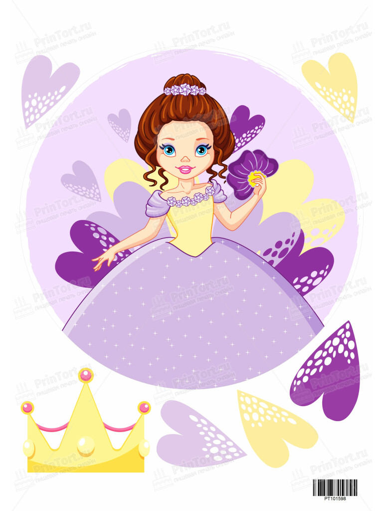 Сахарная и вафельная Картинка для торта «Принцесса» — PT101598 | Пищевая печать на торте, сахарной, вафельной бумаге -> PrinTort.ru