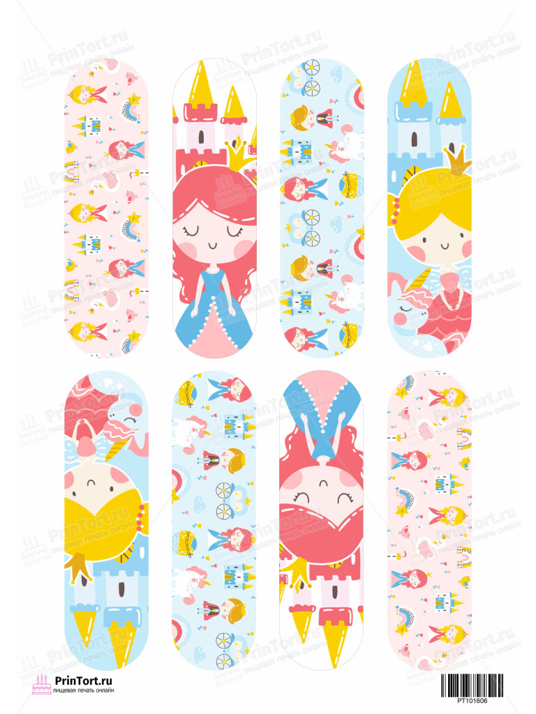 Сахарная и вафельная Картинка для эклеров «Принцесса» — PT101606 | Пищевая печать на торте, сахарной, вафельной бумаге -> PrinTort.ru