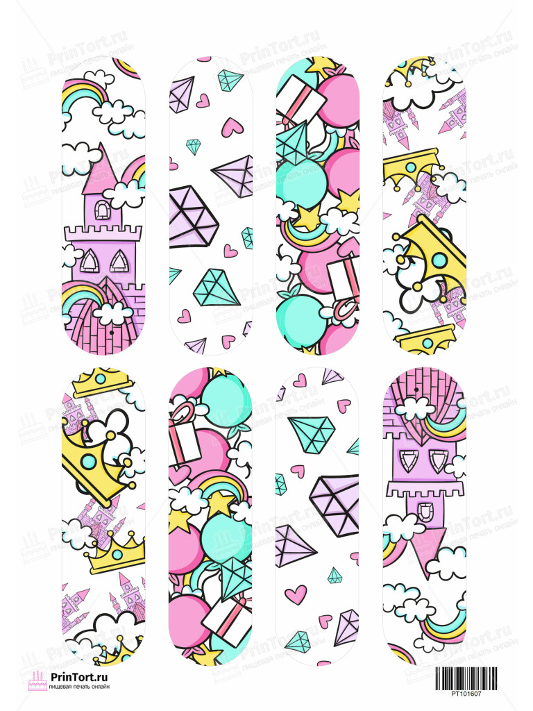 Сахарная и вафельная Картинка для эклеров «Принцесса» — PT101607 | Пищевая печать на торте, сахарной, вафельной бумаге -> PrinTort.ru