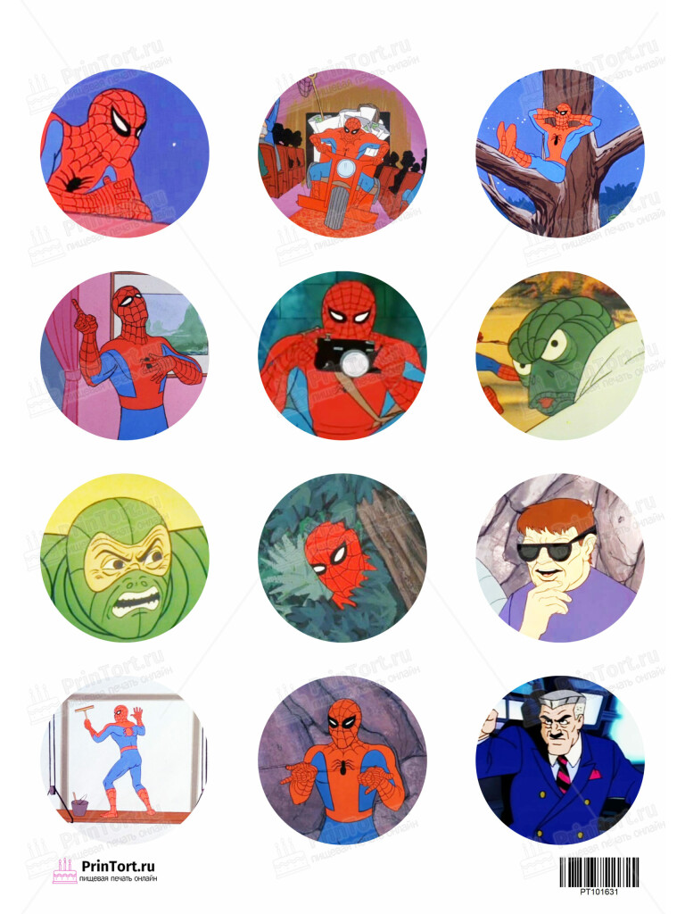 Сахарная и вафельная Картинка для капкейков «Человек-паук (Spider-Men)» — PT101631 | Пищевая печать на торте, сахарной, вафельной бумаге -> PrinTort.ru