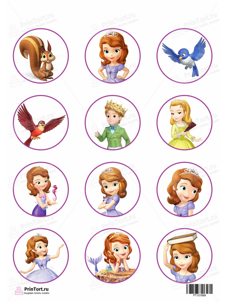 Сахарная и вафельная Картинка для капкейков София Прекрасная (Sofia the first) — PT101669 | Пищевая печать на торте, сахарной, вафельной бумаге -> PrinTort.ru