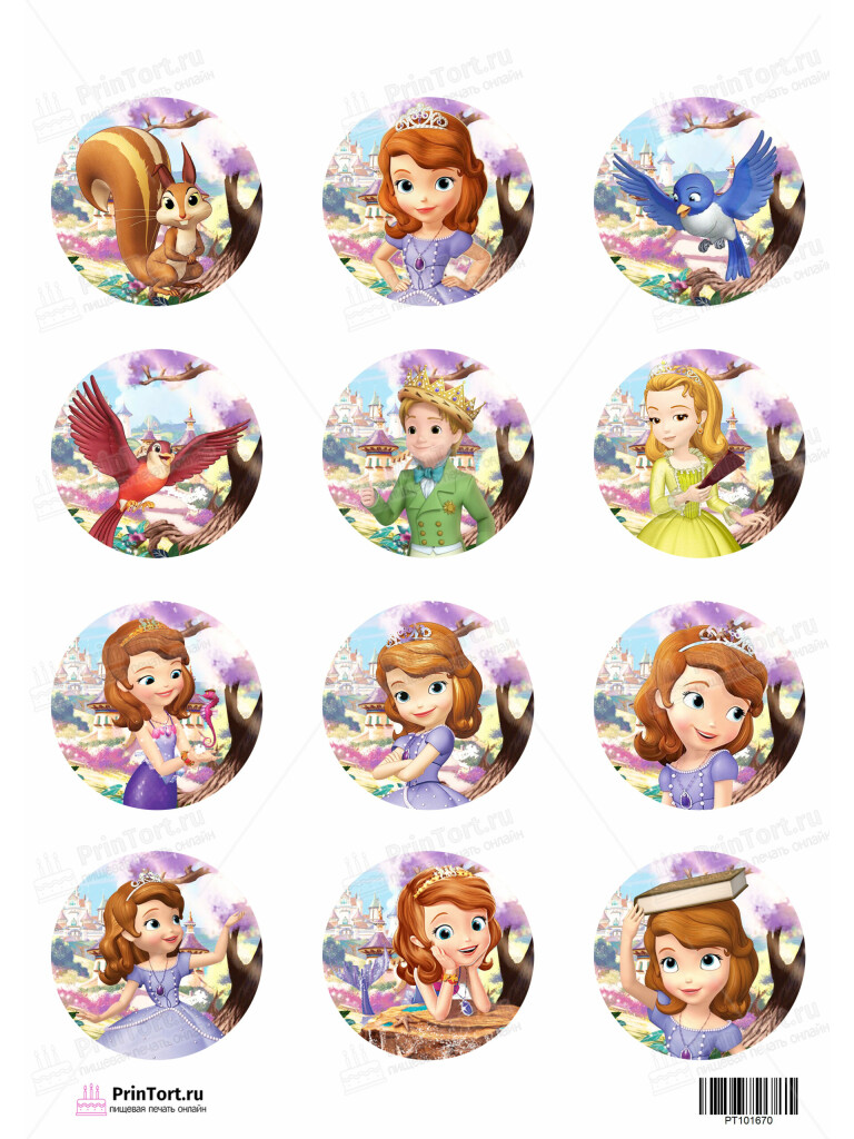 Сахарная и вафельная Картинка для капкейков София Прекрасная (Sofia the first) — PT101670 | Пищевая печать на торте, сахарной, вафельной бумаге -> PrinTort.ru