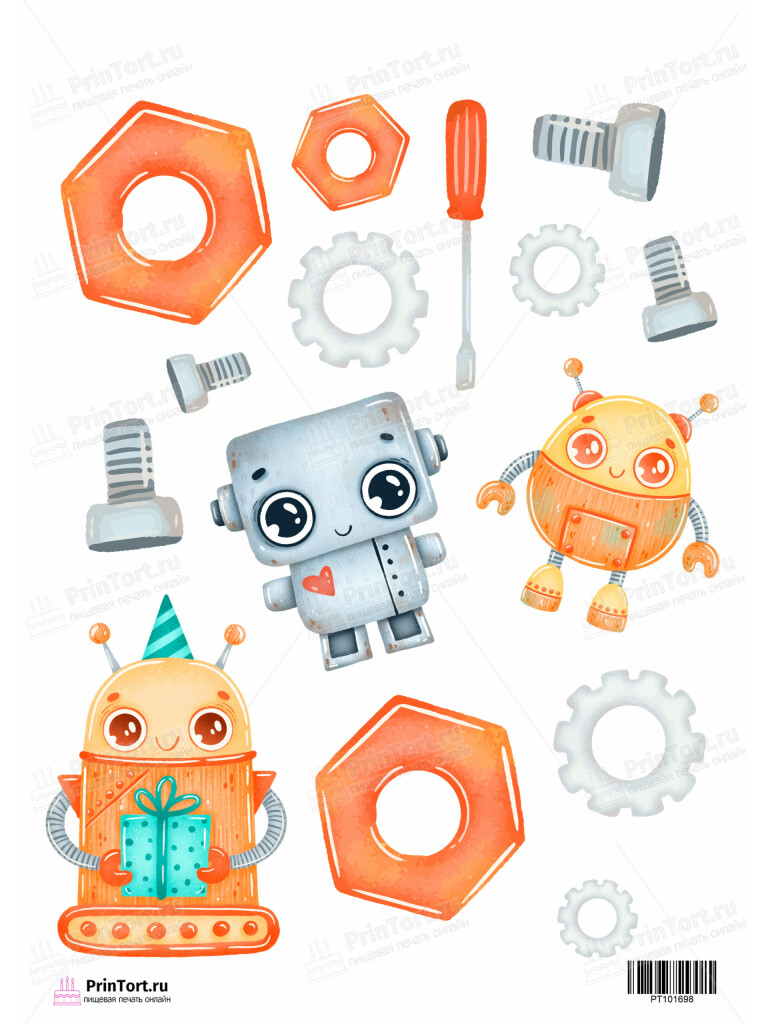 Сахарная и вафельная Картинка для торта «Роботы» — PT101698 | Пищевая печать на торте, сахарной, вафельной бумаге -> PrinTort.ru