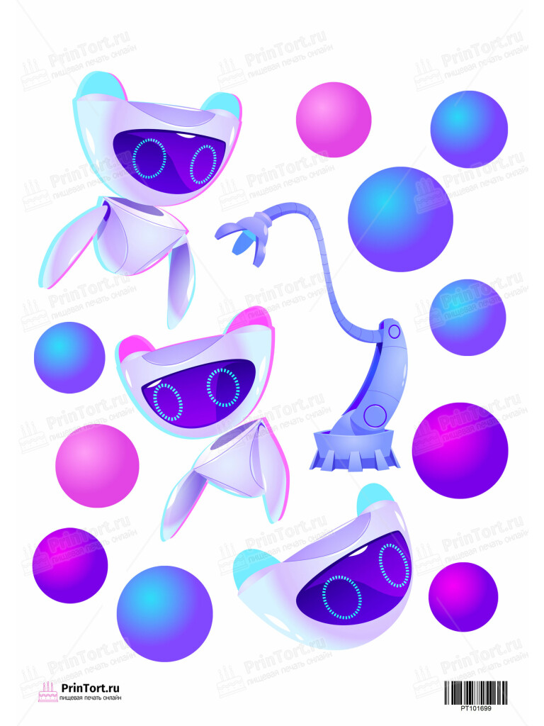Сахарная и вафельная Картинка для торта «Роботы» — PT101699 | Пищевая печать на торте, сахарной, вафельной бумаге -> PrinTort.ru