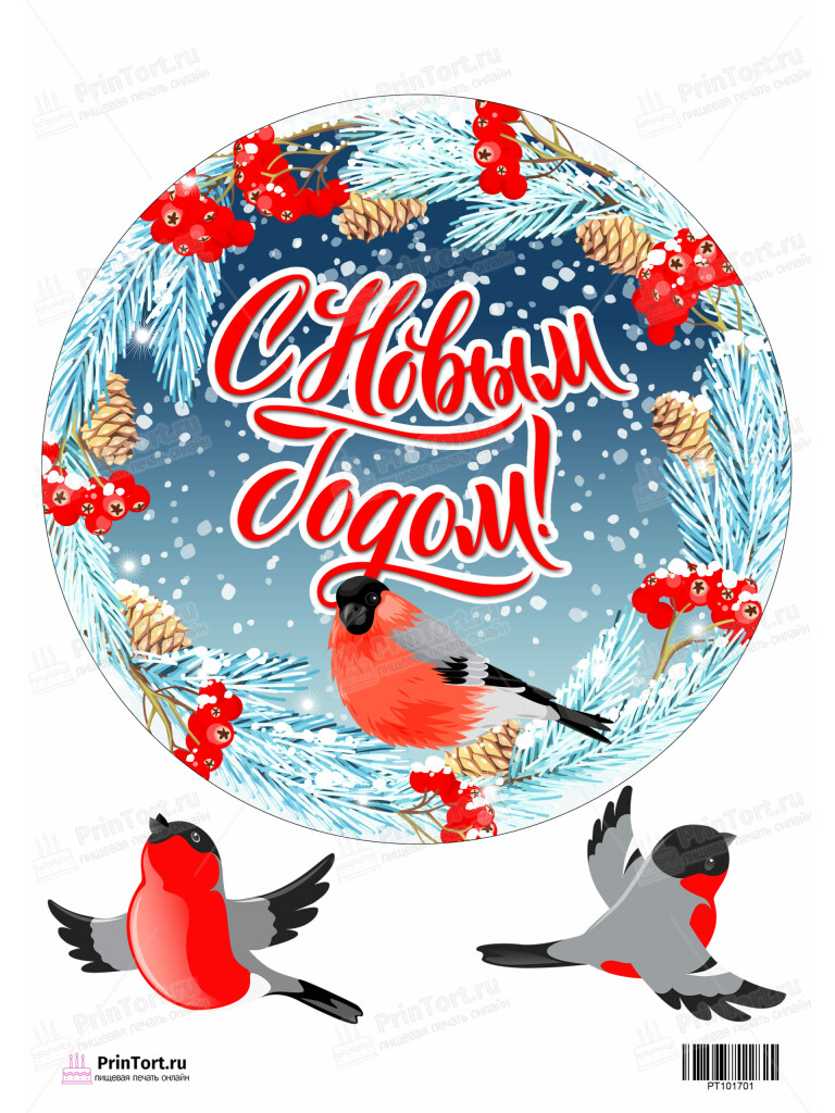 Сахарная и вафельная Картинка для торта «Новый год» — PT101701 | Пищевая печать на торте, сахарной, вафельной бумаге -> PrinTort.ru