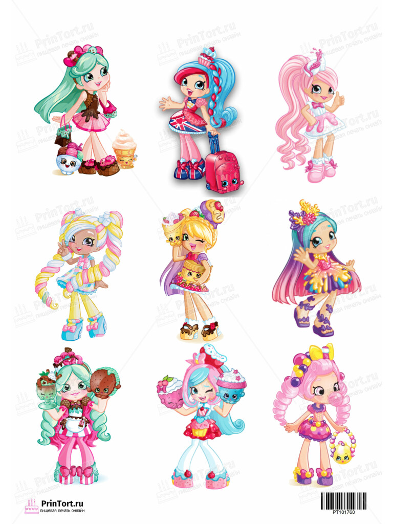 Сахарная и вафельная Картинка для торта «Шопкинс (Shopkins)  — PT101760 | Пищевая печать на торте, сахарной, вафельной бумаге -> PrinTort.ru