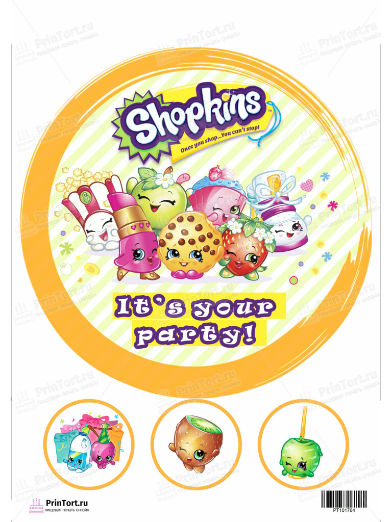 Сахарная и вафельная Картинка для торта «Шопкинс (Shopkins)  — PT101764 | Пищевая печать на торте, сахарной, вафельной бумаге -> PrinTort.ru