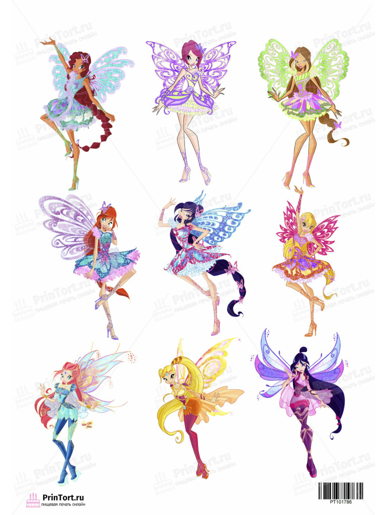 Сахарная и вафельная Картинка для торта «Винкс (Winx club)»  — PT101786 | Пищевая печать на торте, сахарной, вафельной бумаге -> PrinTort.ru