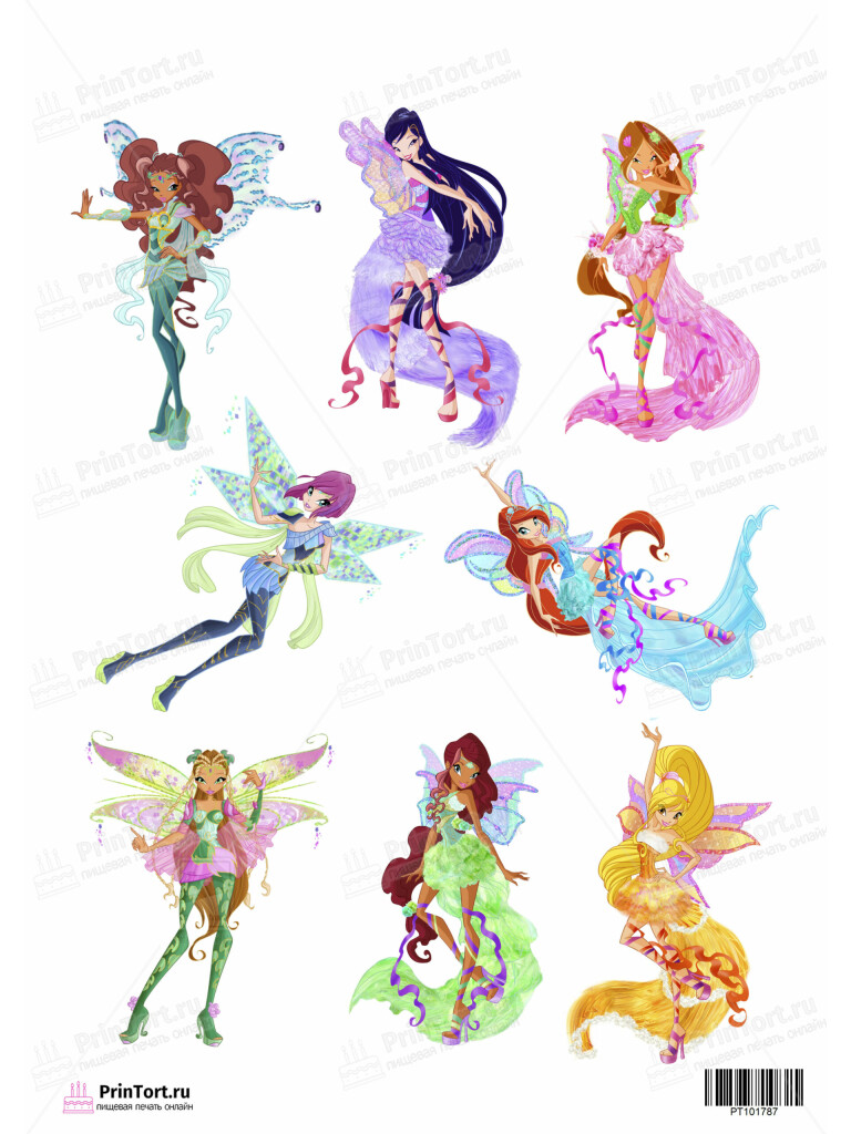 Сахарная и вафельная Картинка для торта «Винкс (Winx club)»  — PT101787 | Пищевая печать на торте, сахарной, вафельной бумаге -> PrinTort.ru