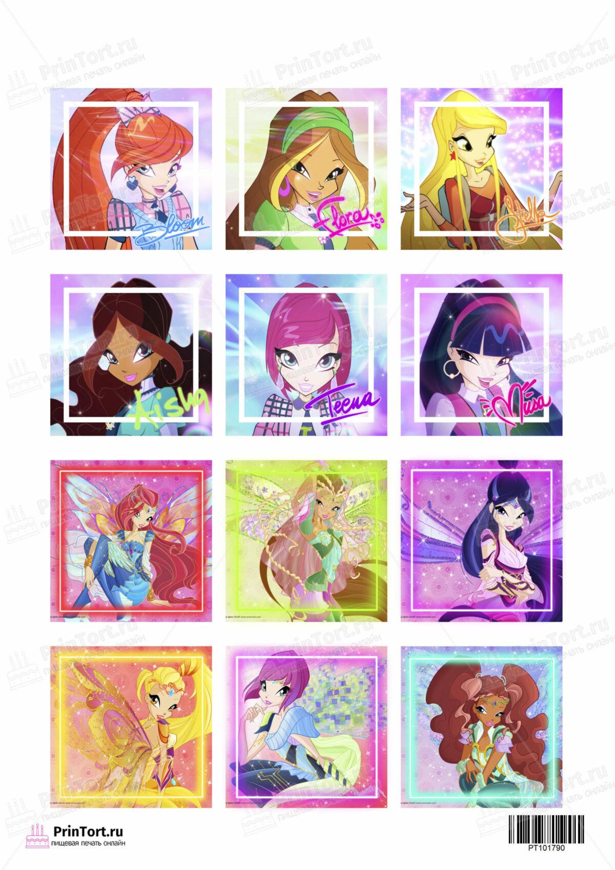 Сахарная и вафельная Картинка для торта «Винкс (Winx club)»  — PT101790 | Пищевая печать на торте, сахарной, вафельной бумаге -> PrinTort.ru