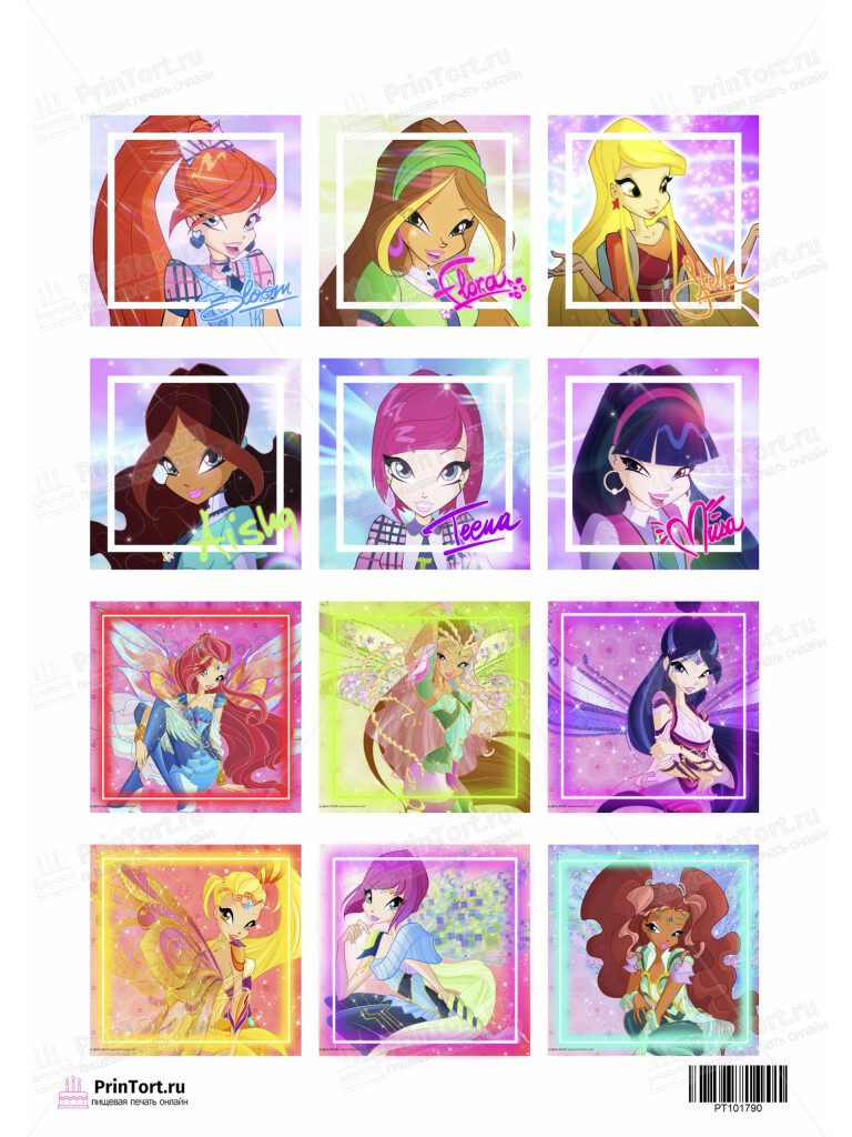 Сахарная и вафельная Картинка для торта «Винкс (Winx club)»  — PT101790 | Пищевая печать на торте, сахарной, вафельной бумаге -> PrinTort.ru
