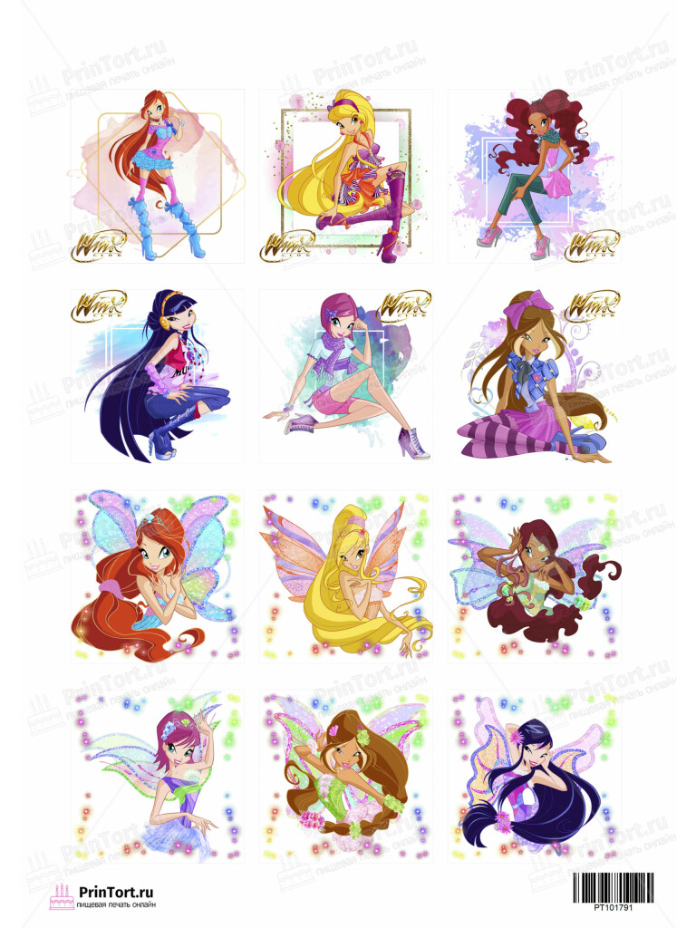 Сахарная и вафельная Картинка для торта «Винкс (Winx club)»  — PT101791 | Пищевая печать на торте, сахарной, вафельной бумаге -> PrinTort.ru