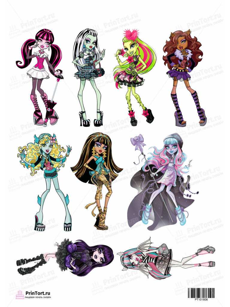 Сахарная и вафельная Картинка для торта «Монстер Хай (Monster High)»  — PT101806 | Пищевая печать на торте, сахарной, вафельной бумаге -> PrinTort.ru
