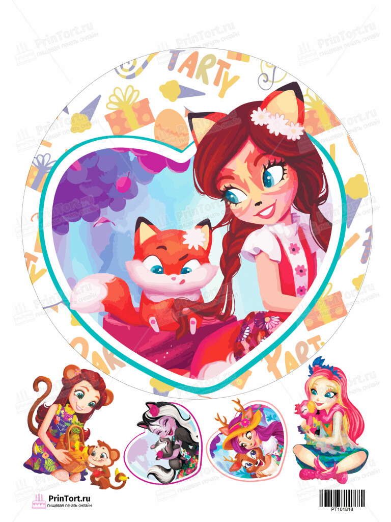 Сахарная и вафельная Картинка для торта «Энчантималс (Enchantimals)»  — PT101818 | Пищевая печать на торте, сахарной, вафельной бумаге -> PrinTort.ru