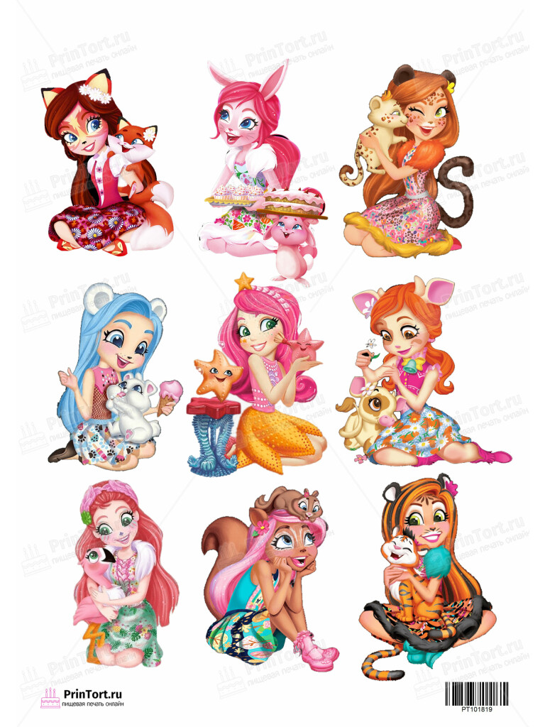 Сахарная и вафельная Картинка для торта «Энчантималс (Enchantimals)»  — PT101819 | Пищевая печать на торте, сахарной, вафельной бумаге -> PrinTort.ru