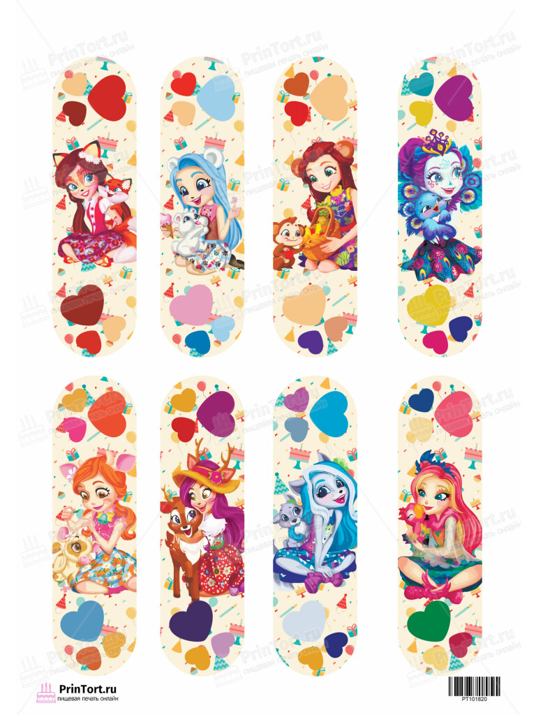 Сахарная и вафельная Картинка для эклеров «Энчантималс (Enchantimals)»  — PT101820 | Пищевая печать на торте, сахарной, вафельной бумаге -> PrinTort.ru