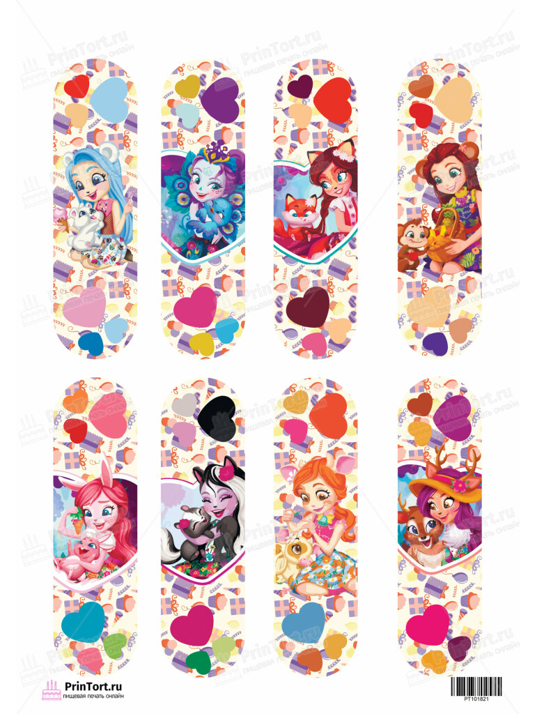 Сахарная и вафельная Картинка для эклеров «Энчантималс (Enchantimals)»  — PT101821 | Пищевая печать на торте, сахарной, вафельной бумаге -> PrinTort.ru