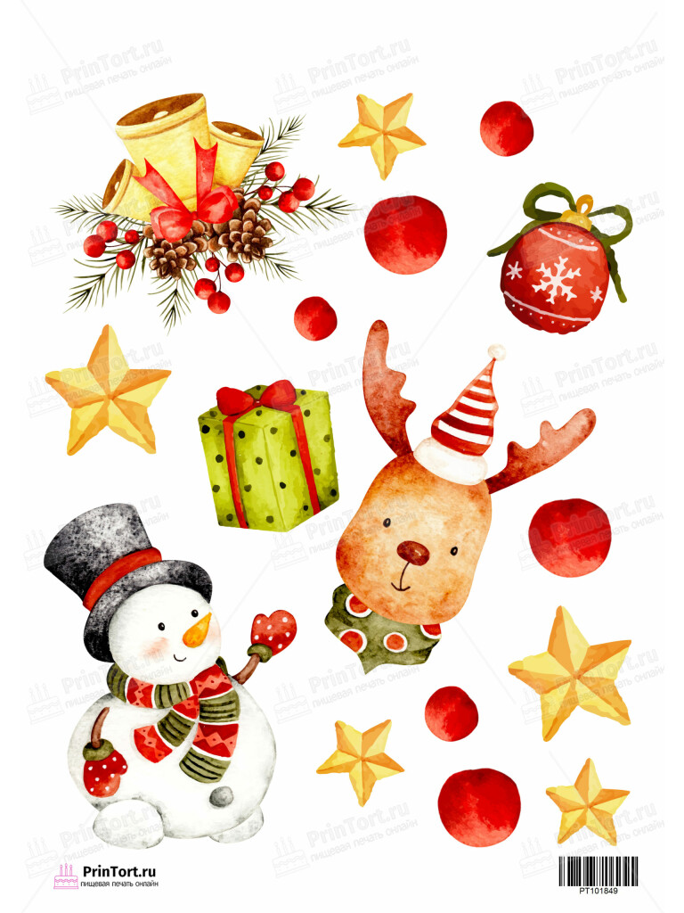 Сахарная и вафельная Картинка для торта «Новый год» — PT101849 | Пищевая печать на торте, сахарной, вафельной бумаге -> PrinTort.ru