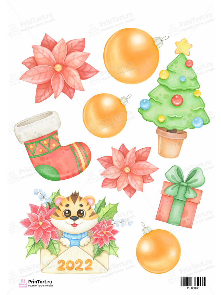 Сахарная и вафельная Картинка для торта «Новый год» — PT101851 | Пищевая печать на торте, сахарной, вафельной бумаге -> PrinTort.ru