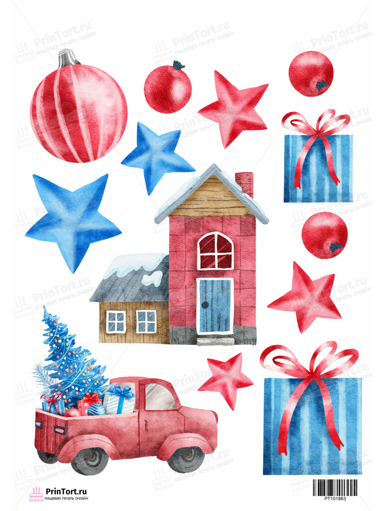 Сахарная и вафельная Картинка для торта «Новый год» — PT101863 | Пищевая печать на торте, сахарной, вафельной бумаге -> PrinTort.ru