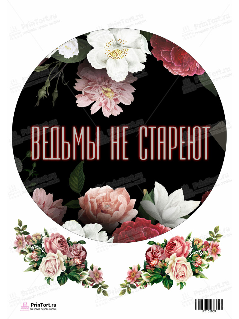 Сахарная и вафельная Картинка для торта «Ведьмы не стареют» — PT101869 | Пищевая печать на торте, сахарной, вафельной бумаге -> PrinTort.ru