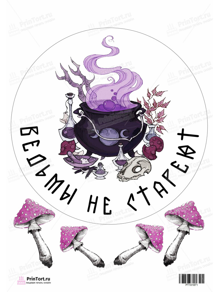 Сахарная и вафельная Картинка для торта «Ведьмы не стареют» — PT101871 | Пищевая печать на торте, сахарной, вафельной бумаге -> PrinTort.ru
