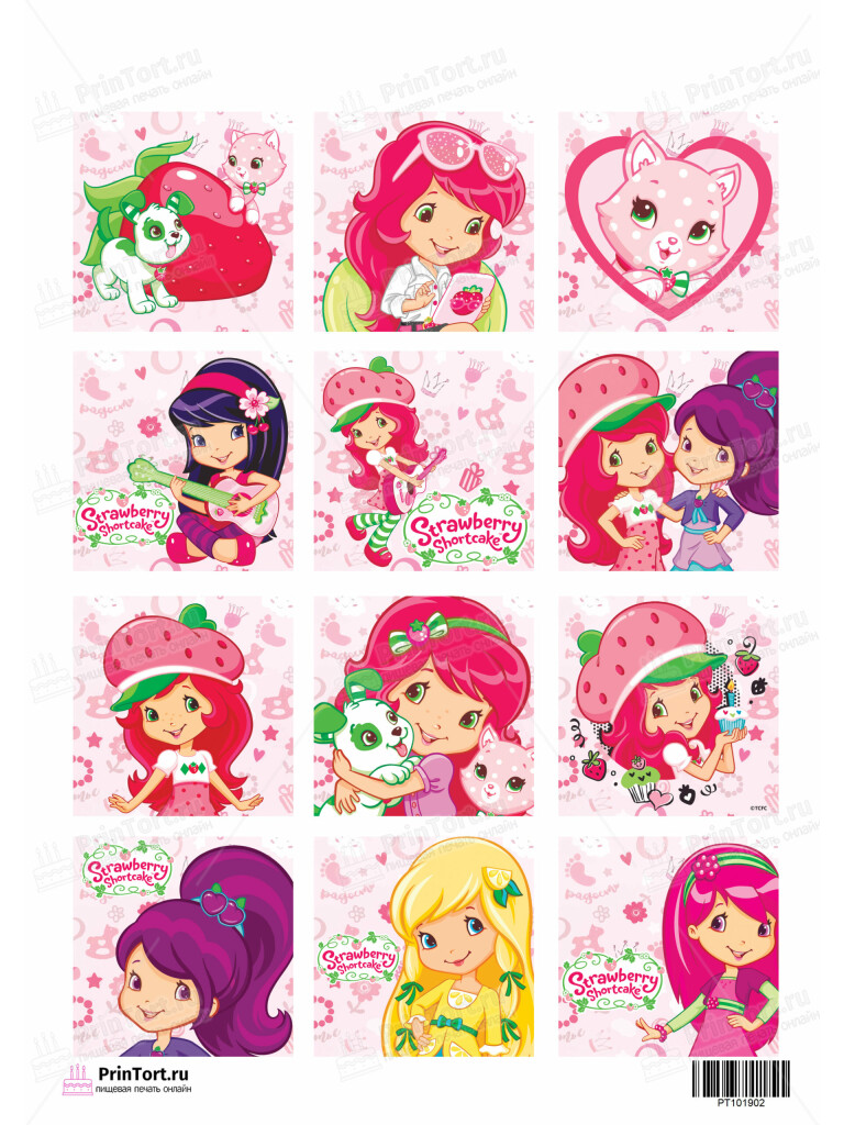 Сахарная и вафельная Картинка для торта «Шарлотта Земляничка (Strawberry)»  — PT101902 | Пищевая печать на торте, сахарной, вафельной бумаге -> PrinTort.ru