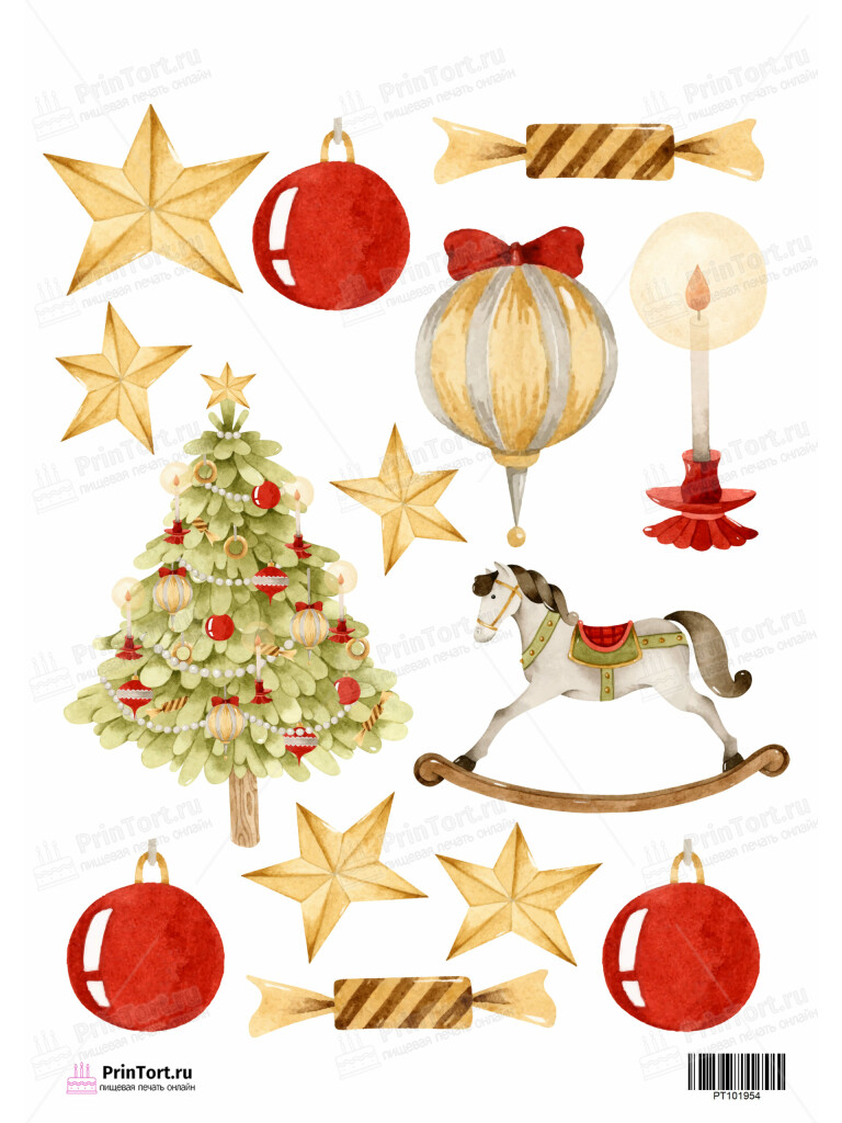 Сахарная и вафельная Картинка для торта «Новый год» — PT101954 | Пищевая печать на торте, сахарной, вафельной бумаге -> PrinTort.ru