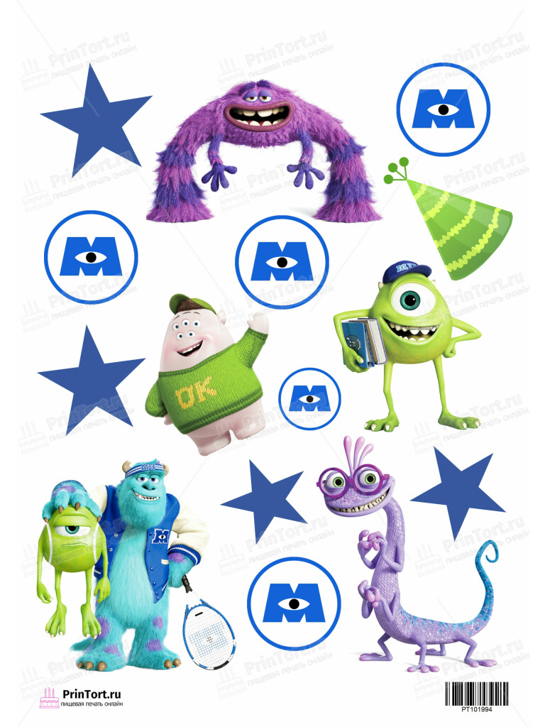 Сахарная и вафельная Картинка для капкейков «Корпорация Монстров» — PT101994 | Пищевая печать на торте, сахарной, вафельной бумаге -> PrinTort.ru