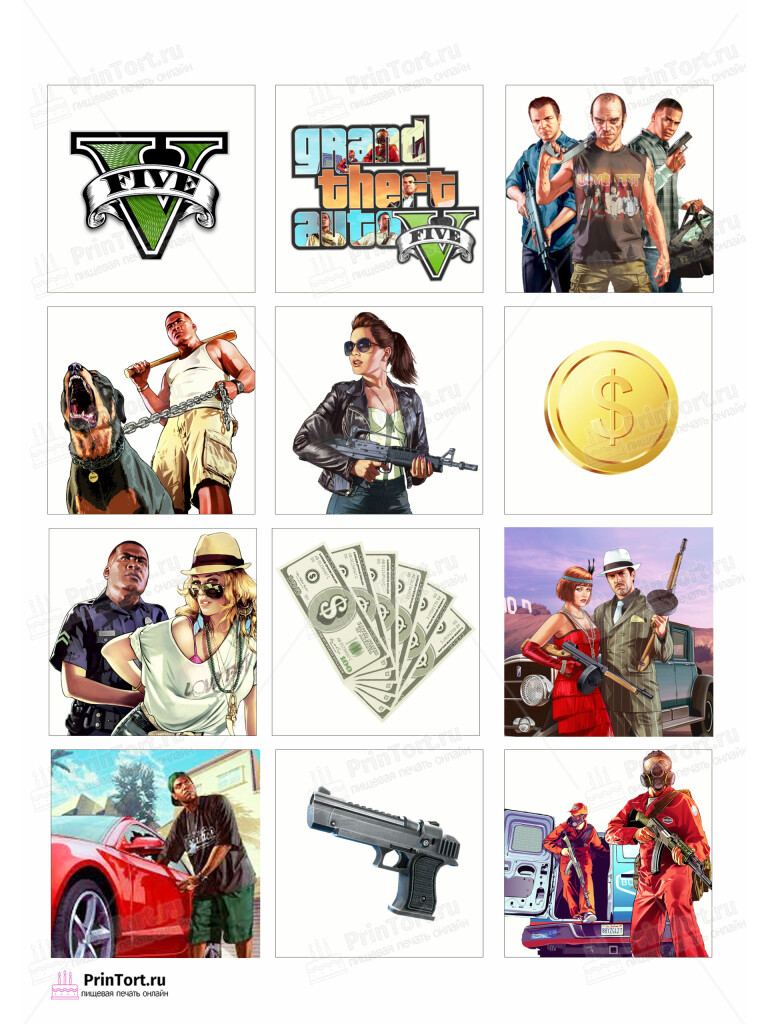 Сахарная и вафельная Картинка для торта «ГТА (GTA)»- PT102051 | Пищевая печать на торте, сахарной, вафельной бумаге -> PrinTort.ru