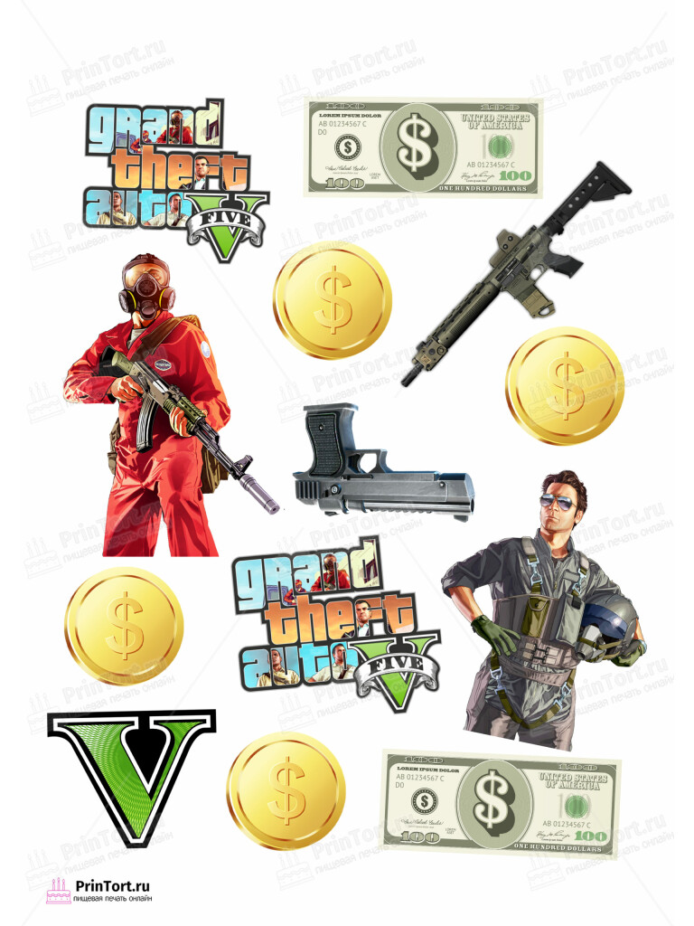 Сахарная и вафельная Картинка для торта «ГТА (GTA)»- PT102053 | Пищевая печать на торте, сахарной, вафельной бумаге -> PrinTort.ru