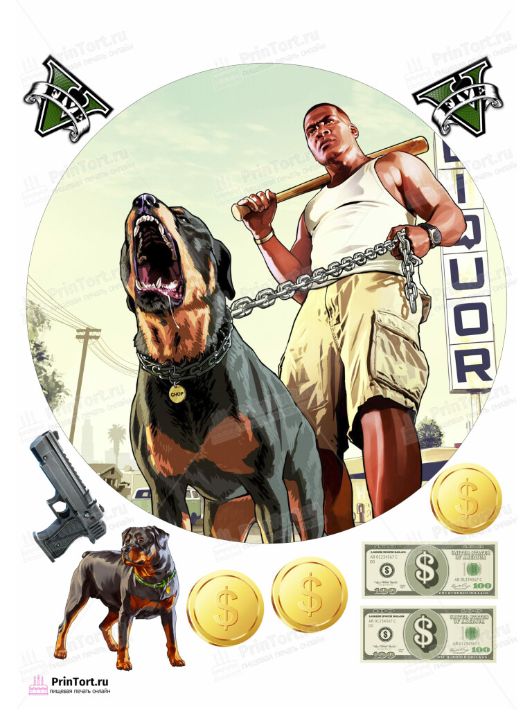 Сахарная и вафельная Картинка для торта «ГТА (GTA)»- PT102059 | Пищевая печать на торте, сахарной, вафельной бумаге -> PrinTort.ru