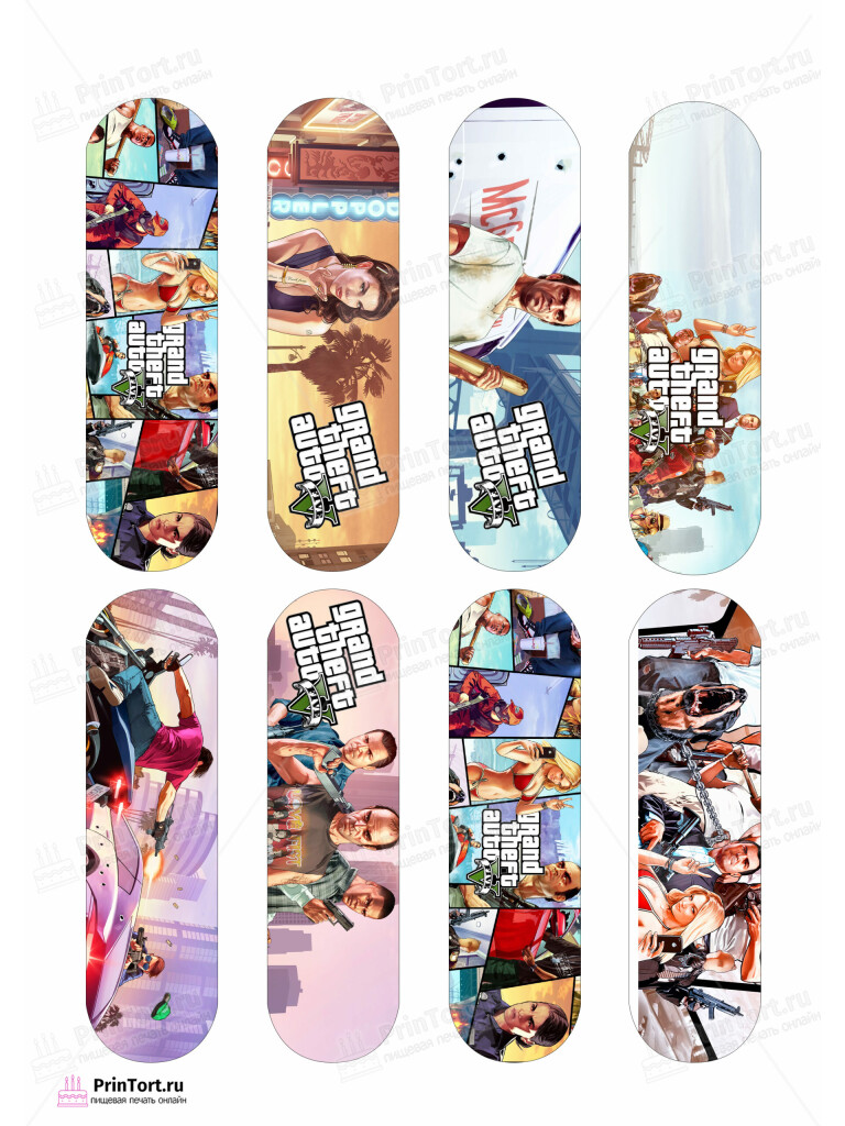 Сахарная и вафельная Картинка для эклеров «ГТА (GTA)»- PT102060 | Пищевая печать на торте, сахарной, вафельной бумаге -> PrinTort.ru