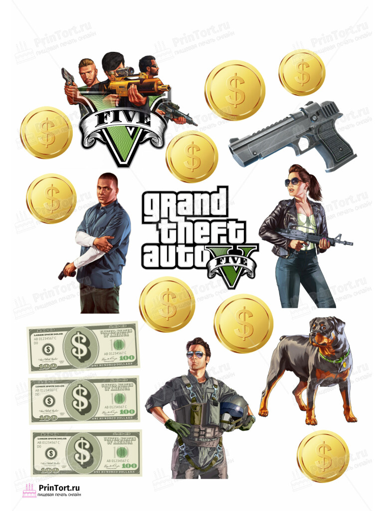 Сахарная и вафельная Картинка для торта «ГТА (GTA)»- PT102062 | Пищевая печать на торте, сахарной, вафельной бумаге -> PrinTort.ru