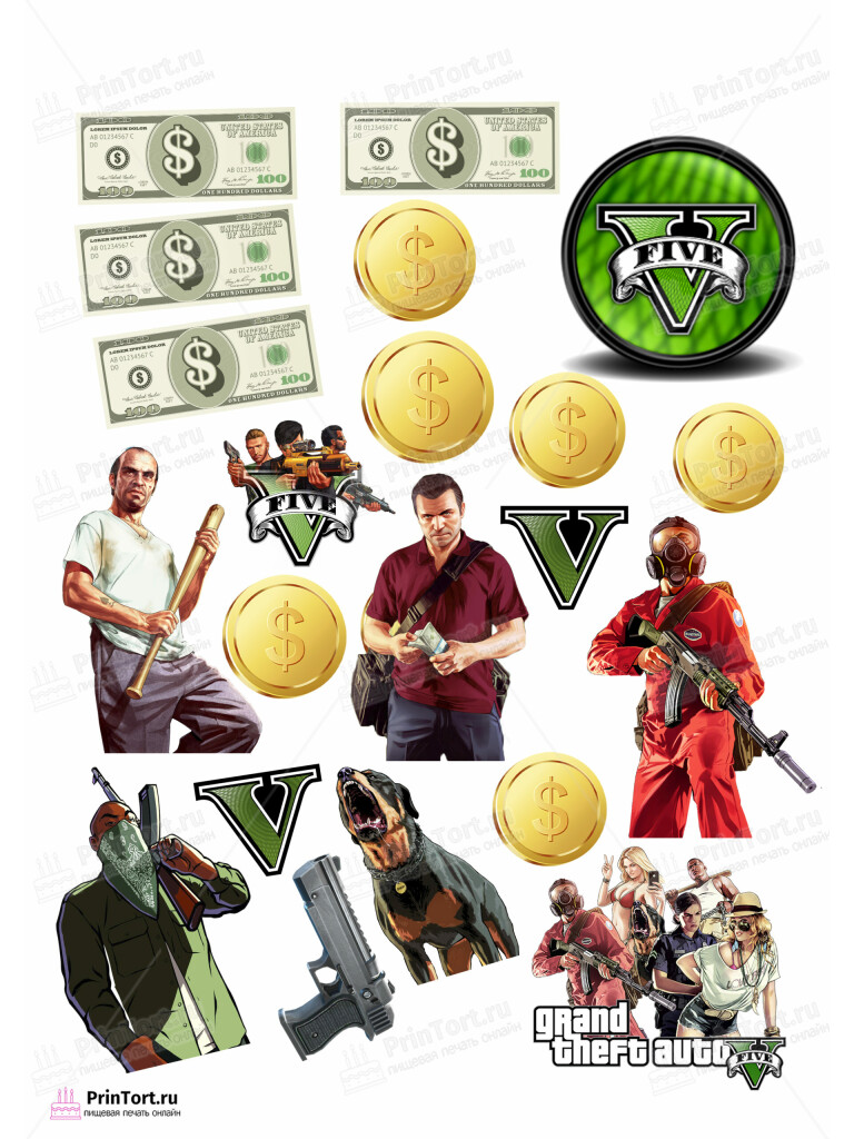 Сахарная и вафельная Картинка для торта «ГТА (GTA)»- PT102065 | Пищевая печать на торте, сахарной, вафельной бумаге -> PrinTort.ru