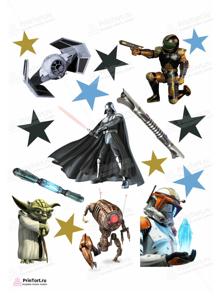 Сахарная и вафельная Картинка для торта «Звёздные войны (Star Wars)» — PT102120 | Пищевая печать на торте, сахарной, вафельной бумаге -> PrinTort.ru