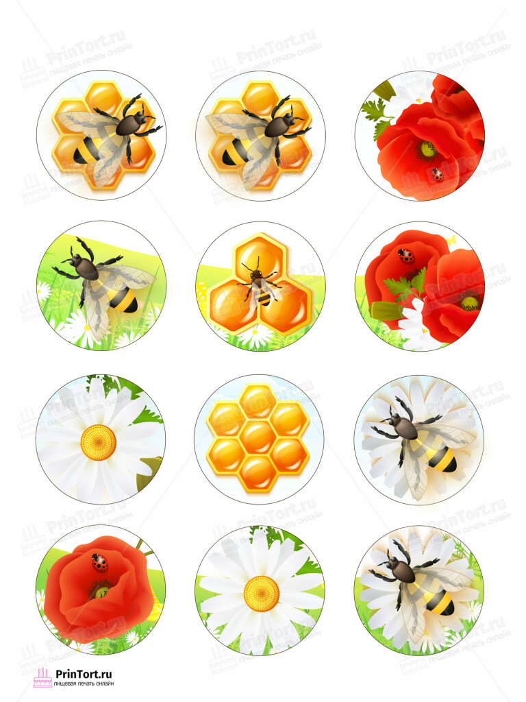 Сахарная и вафельная Картинка для капкейков «Пчеловодство» — PT102152 | Пищевая печать на торте, сахарной, вафельной бумаге -> PrinTort.ru