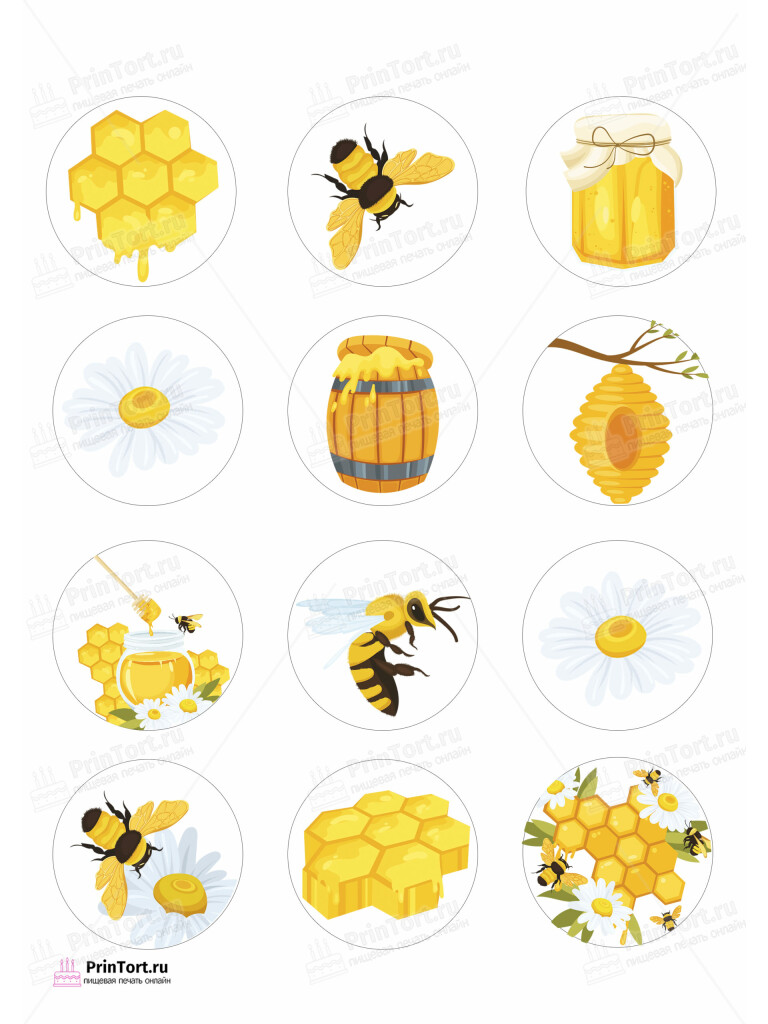 Сахарная и вафельная Картинка для капкейков «Пчеловодство» — PT102177 | Пищевая печать на торте, сахарной, вафельной бумаге -> PrinTort.ru
