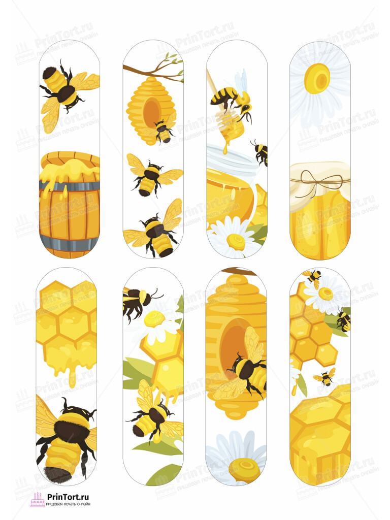 Сахарная и вафельная Картинка для эклеров «Пчеловодство» — PT102179 | Пищевая печать на торте, сахарной, вафельной бумаге -> PrinTort.ru