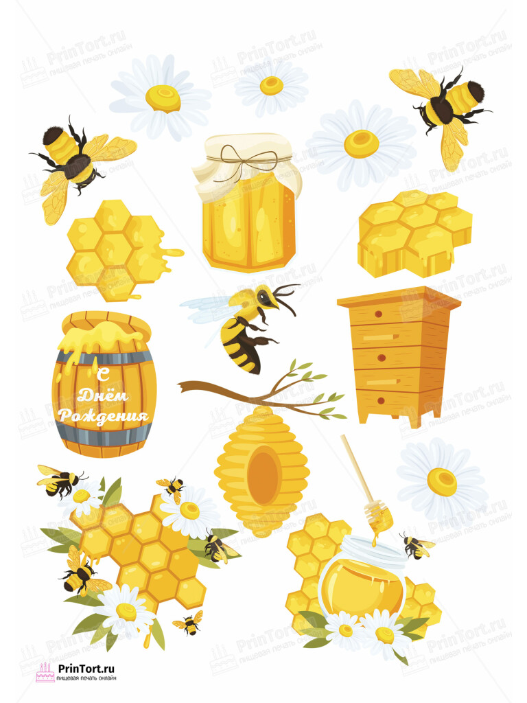 Сахарная и вафельная Картинка для торта «Пчеловодство» — PT102180 | Пищевая печать на торте, сахарной, вафельной бумаге -> PrinTort.ru