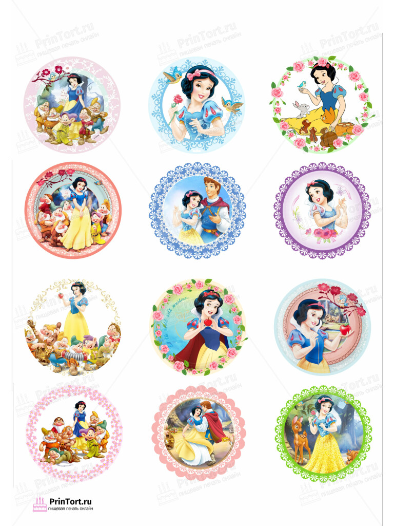 Сахарная и вафельная Картинка для капкейков «Принцессы Дисней (Walt Disney) » — PT102234 | Пищевая печать на торте, сахарной, вафельной бумаге -> PrinTort.ru