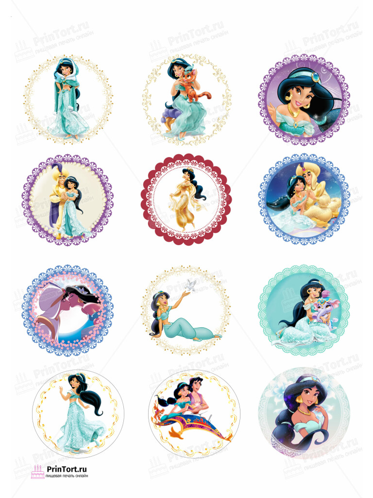 Сахарная и вафельная Картинка для капкейков «Принцессы Дисней (Walt Disney) » — PT102236 | Пищевая печать на торте, сахарной, вафельной бумаге -> PrinTort.ru