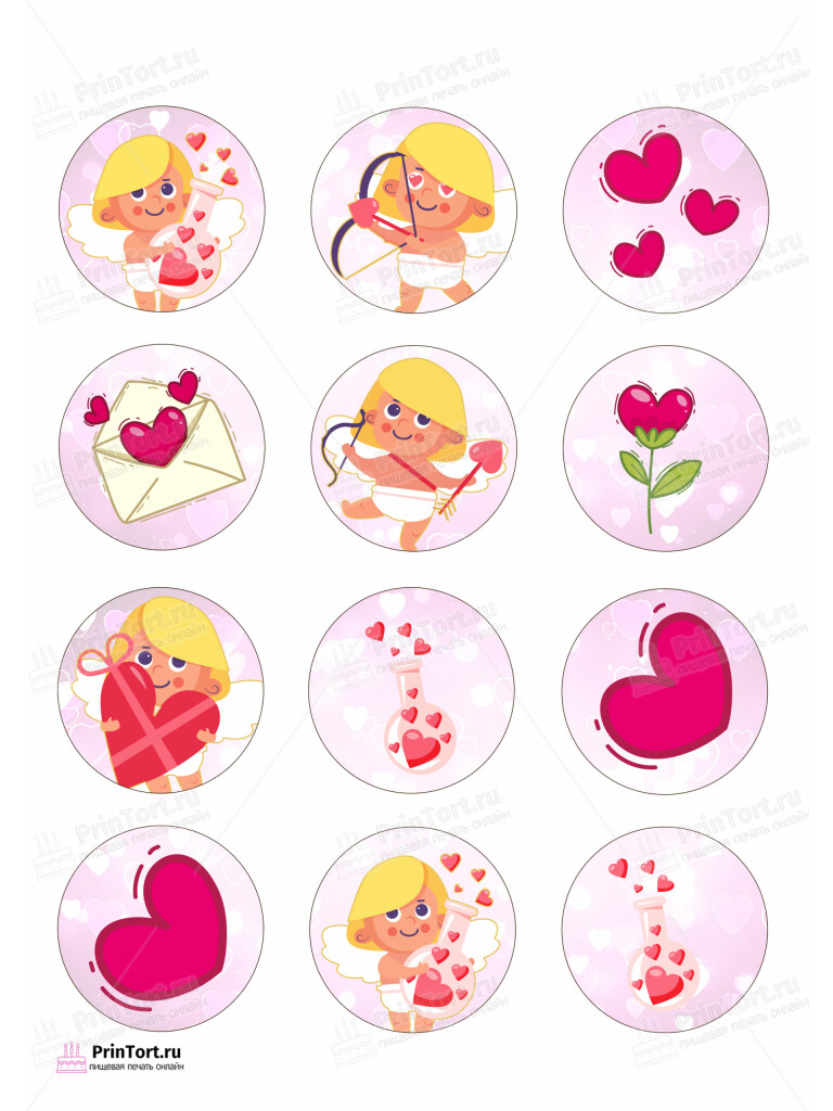 Сахарная и вафельная Картинка для капкейков «Любовь» — PT102293 | Пищевая печать на торте, сахарной, вафельной бумаге -> PrinTort.ru