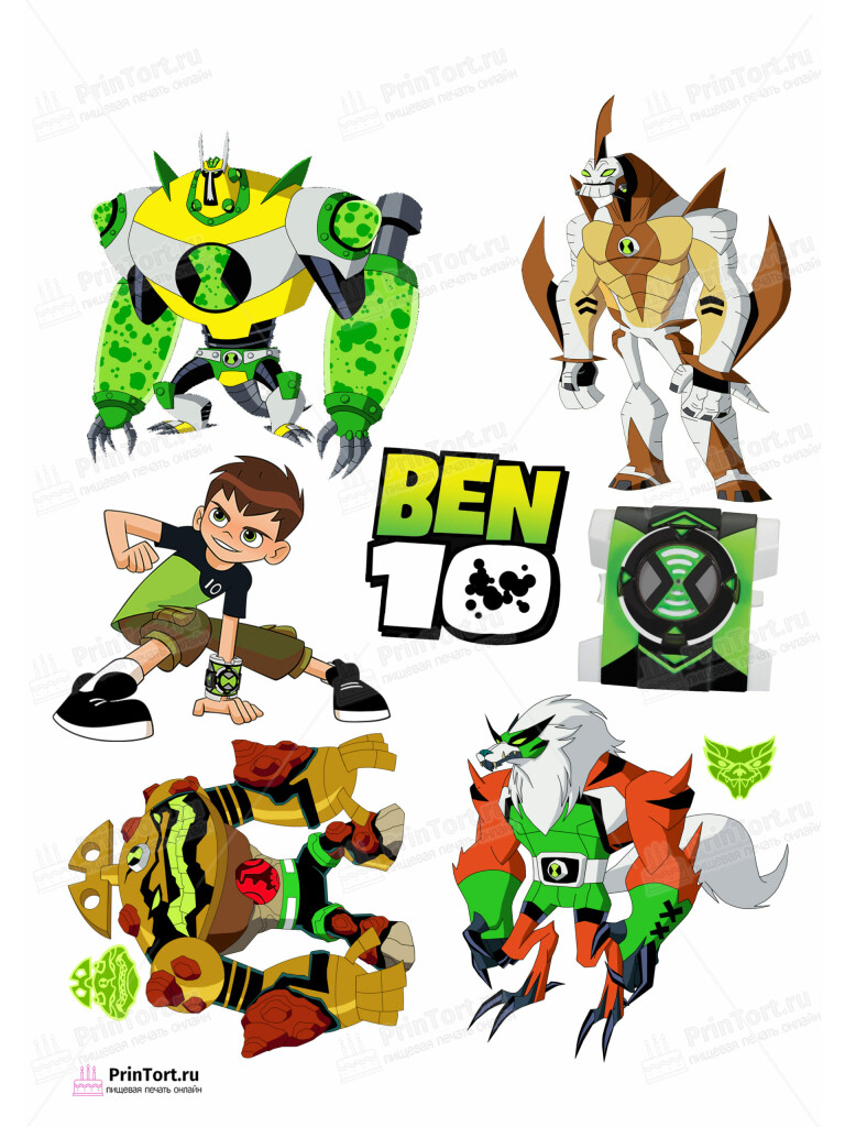 Сахарная и вафельная Картинка для торта  «Бен Тен (Ben 10)» — PT102348 | Пищевая печать на торте, сахарной, вафельной бумаге -> PrinTort.ru